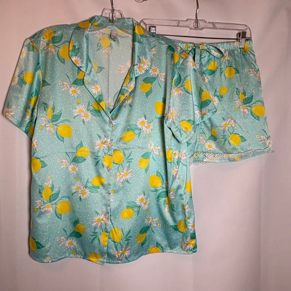 Flora by Flora Nikrooz Pajama Set Top Shorts Lemon Daisy Print M Medium‎ Comfy